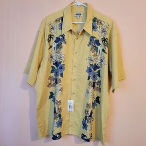 NWT Campia Moda Tropical Yellow Hawaiian Shirt, Golf Floral Detail, XXL
